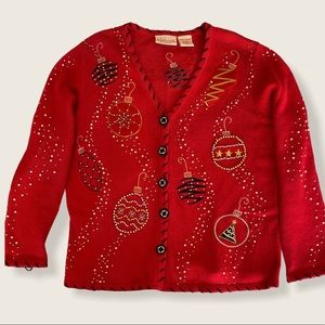 Beaded Christmas Red Sweater